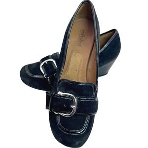 Softshoe Black Wedge Womens 8 Suede Patent Buckle Shoes, Heel, Flats, Cushion